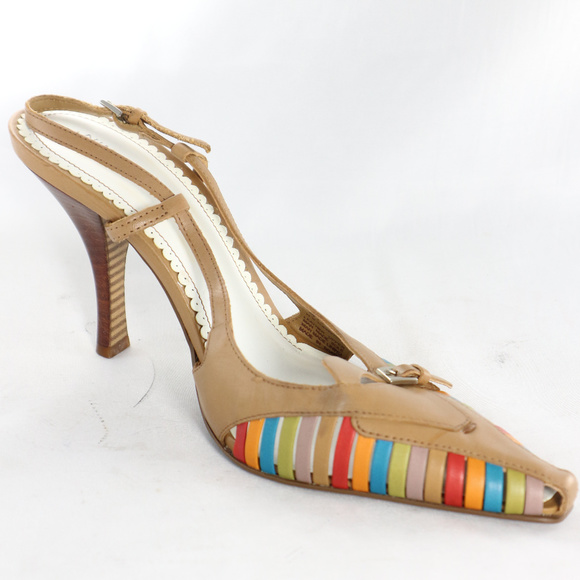 NINE WEST Topnotch Slatted Colored Slingback Heels PAIR Sz 7.5 US Women - Picture 5 of 8